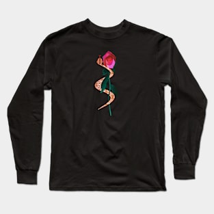 Red Silver Serpent and Rose Long Sleeve T-Shirt